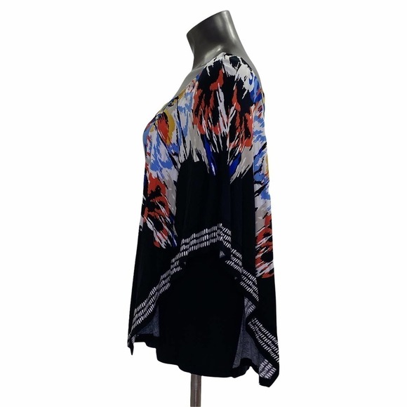 STYLE & Co Multicolor Printed Black Poncho Blouse - Picture 3 of 10